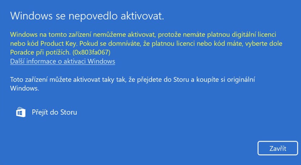 Windiwschyba0x803fa067